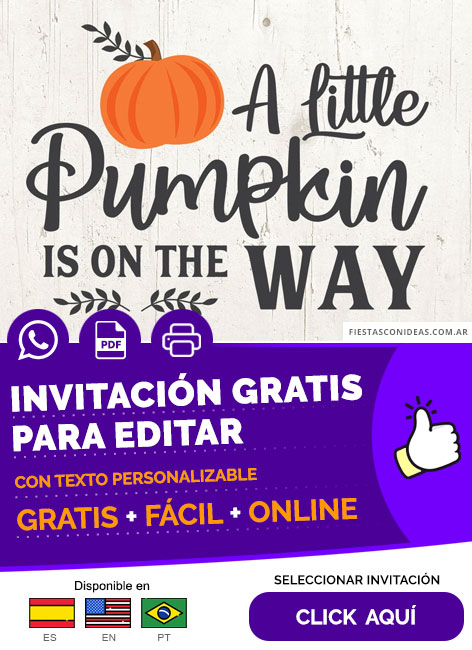 Invitación Digital De Calabaza Naranja Para Baby Shower Gratis Para Editar, Imprimir, PDF o Whatsapp