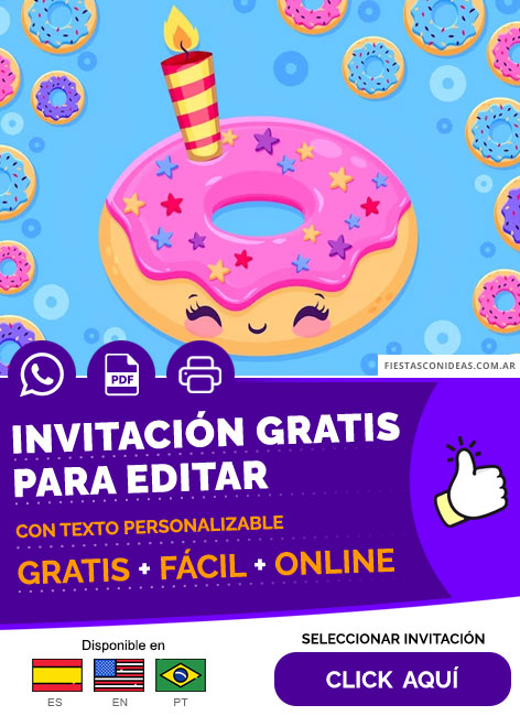 Invitación Digital Fiesta Cumpleaños De Donas Party Gratis Para Editar, Imprimir, PDF o Whatsapp