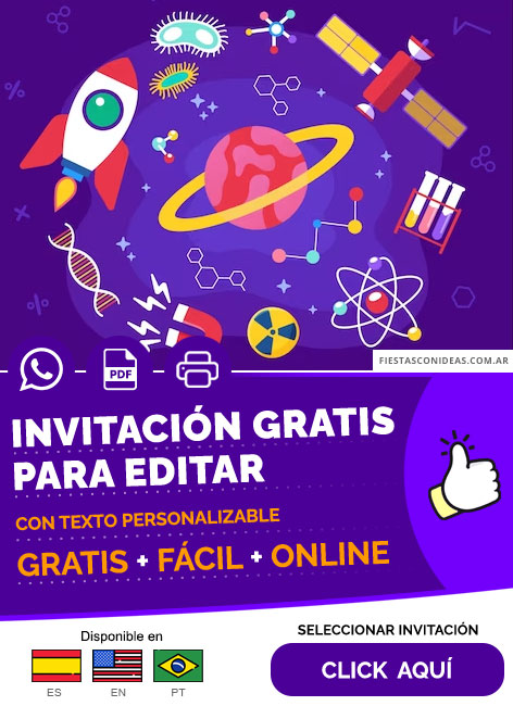 Invitación Digital Para Cumpleaños De Ciencia Descubrir Explorar Gratis Para Editar, Imprimir, PDF o Whatsapp
