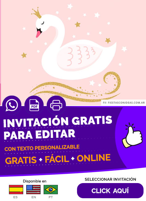 Invitación Digital Para Cumpleaños De Cisne Princesa Gratis Para Editar, Imprimir, PDF o Whatsapp