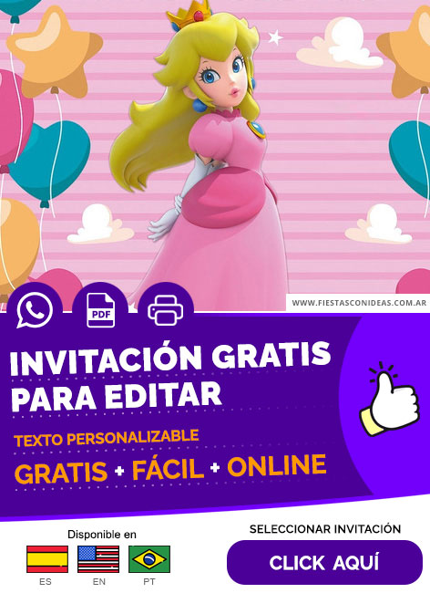 Invitación Digital Princesa Peach Gratis Para Editar, Imprimir, PDF o Whatsapp
