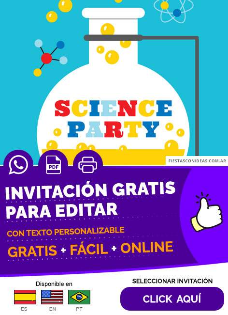 Invitación Digital Temática Science Party Ciencias Gratis Para Editar, Imprimir, PDF o Whatsapp