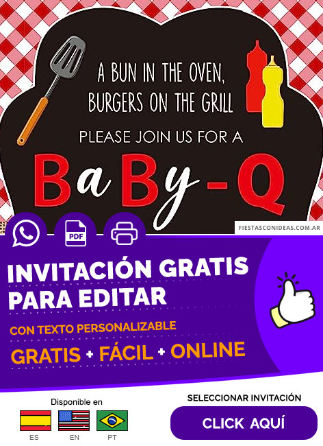 Invitación Fiesta De Baby Shower De Bbq Gratis Para Editar, Imprimir, PDF o Whatsapp