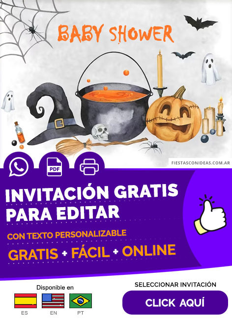 Invitación Fiesta De Baby Shower De Halloween Gratis Para Editar, Imprimir, PDF o Whatsapp