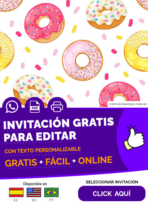 Invitación Fiesta De Cumpleaños De Donas Party Tonos Pastel Gratis Para Editar, Imprimir, PDF o Whatsapp
