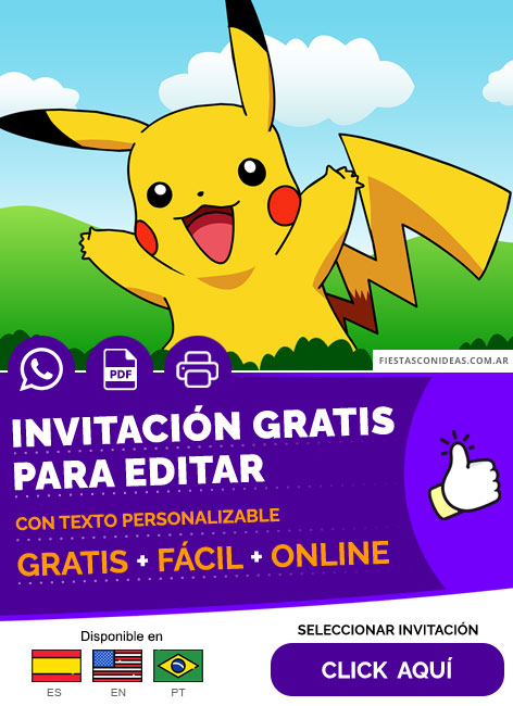 Invitación Fiesta De Cumpleaños De Pikachu Gratis Para Editar, Imprimir, PDF o Whatsapp