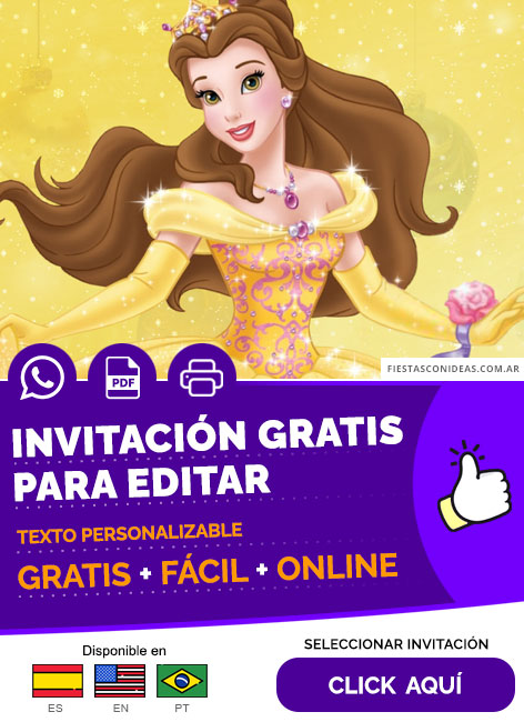 Invitación Fiesta De Cumpleaños De Princesa Bella Gratis Para Editar, Imprimir, PDF o Whatsapp