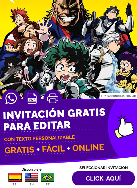 Invitación Fiesta De Cumpleaños Manga My Hero Academia Bnha Gratis Para Editar, Imprimir, PDF o Whatsapp