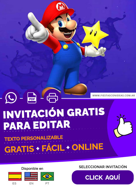 Invitación Fiesta De Cumpleaños De Mario Bros Gratis Para Editar, Imprimir, PDF o Whatsapp