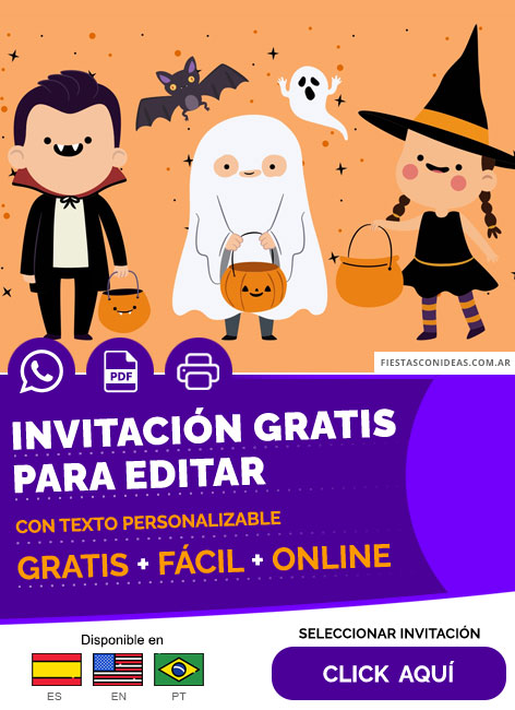 Invitación Fiesta De Disfraces Halloween Niños Y Niñas Disfrasados Gratis Para Editar, Imprimir, PDF o Whatsapp