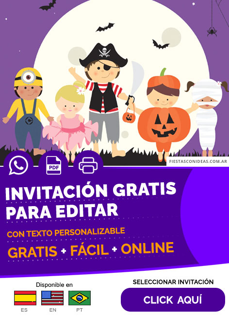Invitación Fiesta De Disfraces Niños Cute Halloween Gratis Para Editar, Imprimir, PDF o Whatsapp