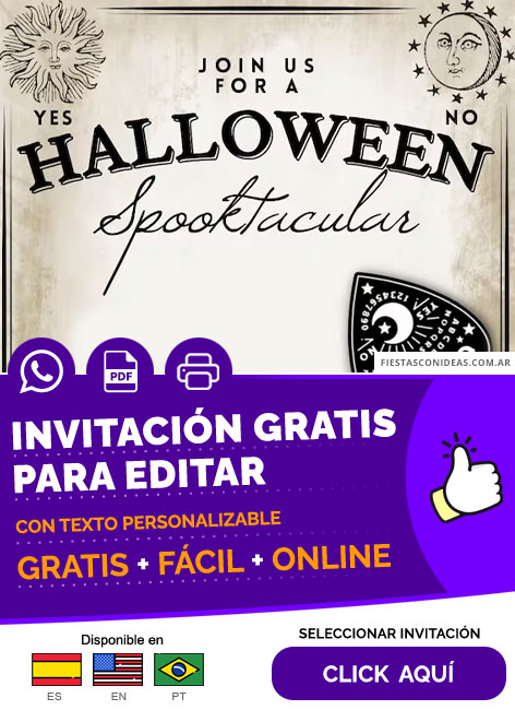 Invitación Fiesta De Halloween Espectacular Tabla Ouija Gratis Para Editar, Imprimir, PDF o Whatsapp
