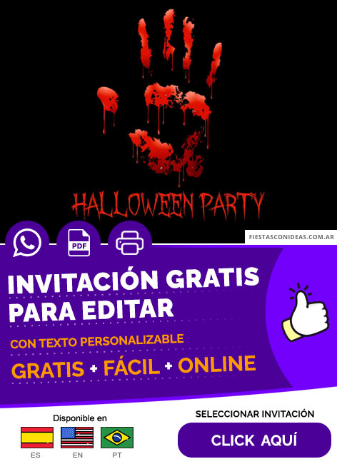 Invitación Fiesta De Halloween Para Adultos Con Mano Sangrienta Gratis Para Editar, Imprimir, PDF o Whatsapp