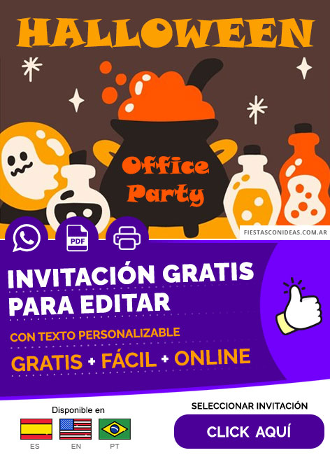 Invitación Fiesta De Oficina Halloween Caldero De Bruja Y Posiones Gratis Para Editar, Imprimir, PDF o Whatsapp