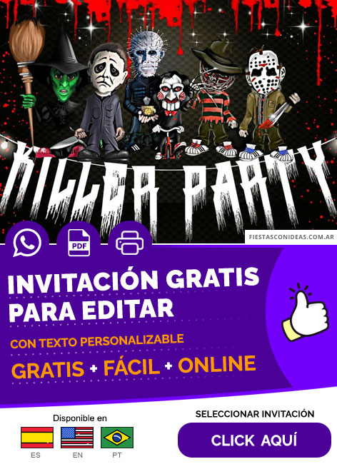 Invitación Fiesta De Terror Killer Party Jason Freddy It Pinhead Gratis Para Editar, Imprimir, PDF o Whatsapp