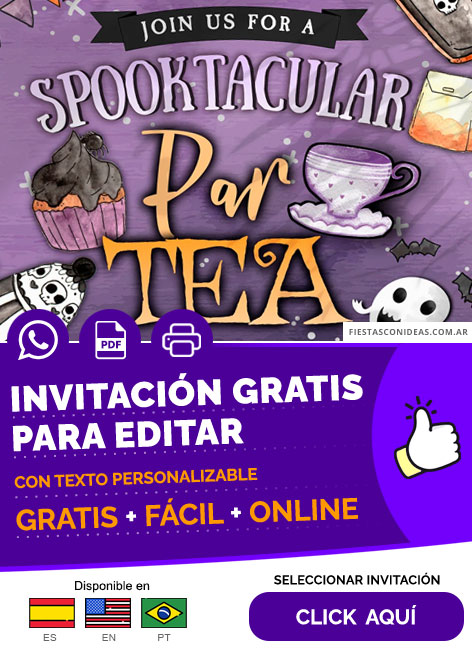 Invitación Temática Para Fiesta Del Te Halloween Spooktacular Par Tea Gratis Para Editar, Imprimir, PDF o Whatsapp