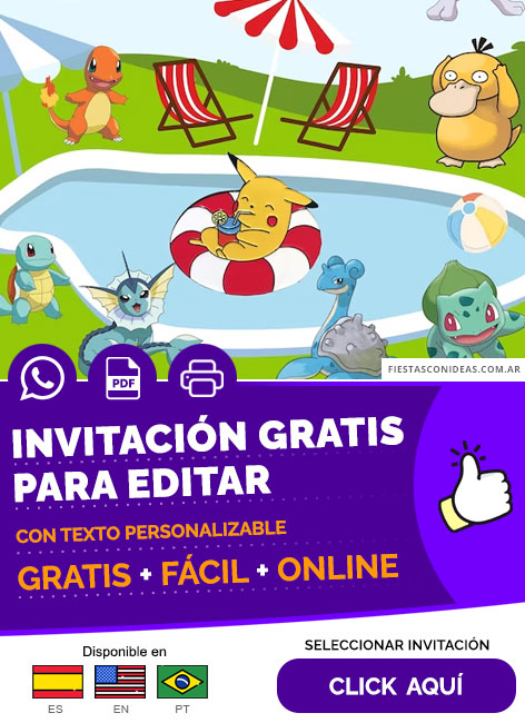 Invitación Fiesta En La Pileta De Pokemon Gratis Para Editar, Imprimir, PDF o Whatsapp