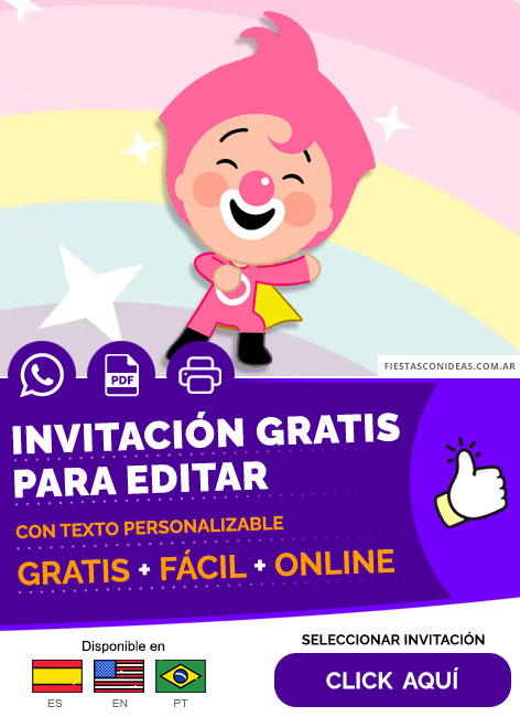 Invitación Fiesta Infantil Temática Payaso Plim Plim Arcoiris Pastel Gratis Para Editar, Imprimir, PDF o Whatsapp