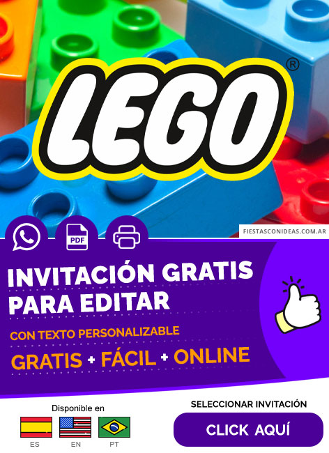 Invitación Fiesta Lego Bloques De Construccion Gratis Para Editar, Imprimir, PDF o Whatsapp