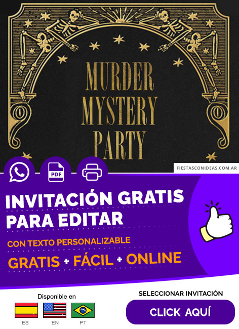 Invitación Fiesta Misterio Asesinato Estilo Vintage Gratis Para Editar, Imprimir, PDF o Whatsapp