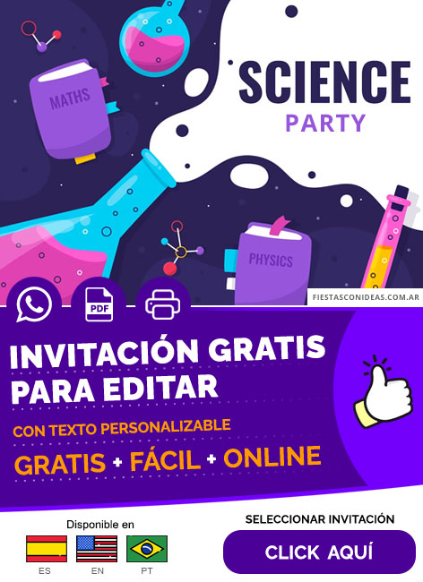 Invitación Fiesta Sorpresa Ciencia Party Quimica Divertida Gratis Para Editar, Imprimir, PDF o Whatsapp