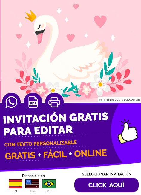 Invitación Fiesta Sorpresa De Cisne Princesa Con Flores Gratis Para Editar, Imprimir, PDF o Whatsapp
