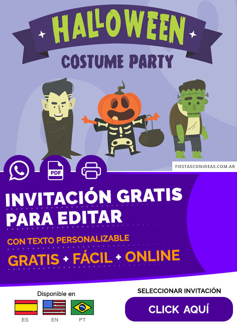 Invitación Fiesta Sorpresa De Disfraces Halloween Niños Disfrazados Gratis Para Editar, Imprimir, PDF o Whatsapp