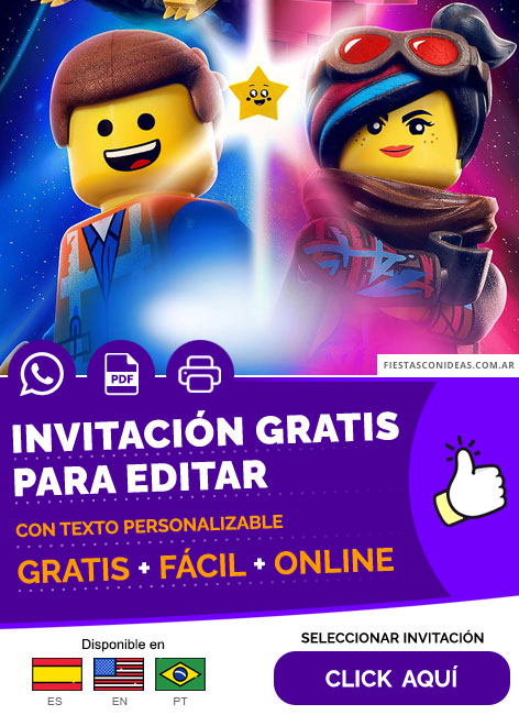 Invitación Fiesta Sorpresa Lego La Gran Aventura Lucy Y Emmet Gratis Para Editar, Imprimir, PDF o Whatsapp