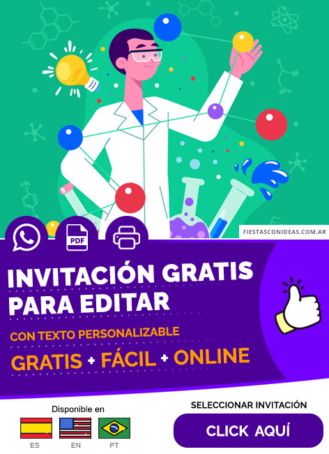 Invitación Fiesta Temática Ciencia Divertida Gratis Para Editar, Imprimir, PDF o Whatsapp