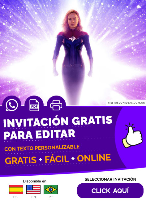 Invitación Fiesta Temática De Capitana Marvel The Marvels Gratis Para Editar, Imprimir, PDF o Whatsapp
