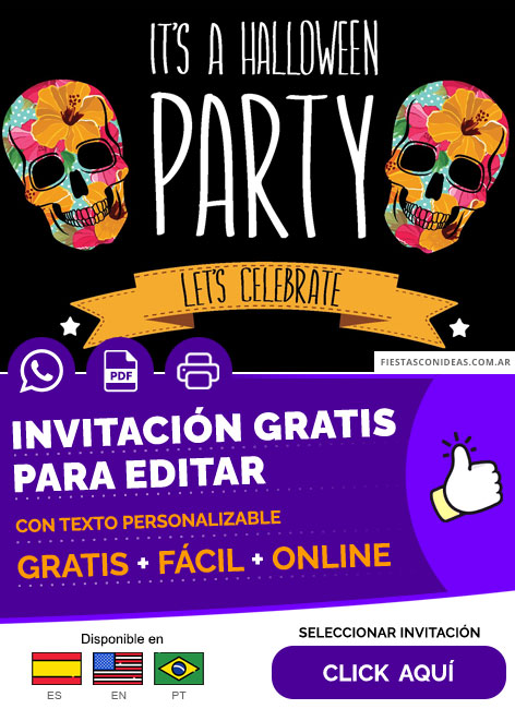 Invitación Fiesta Temática De Halloween Calaveras Boho Coloridas Gratis Para Editar, Imprimir, PDF o Whatsapp