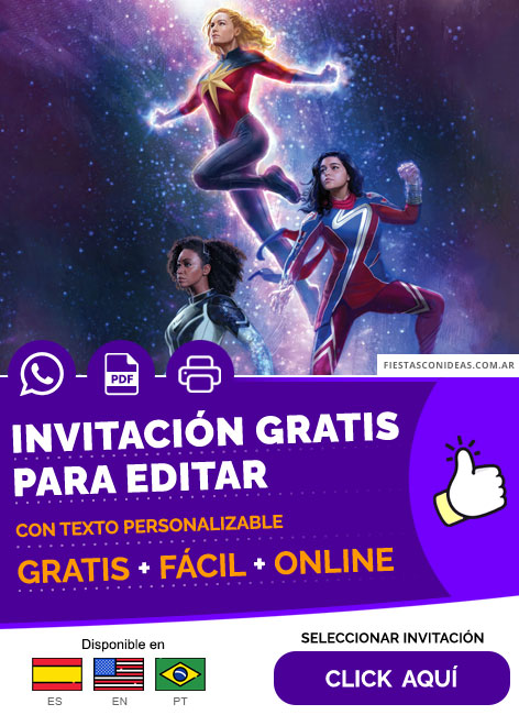 Invitación Fiesta Temática De The Marvels Gratis Para Editar, Imprimir, PDF o Whatsapp