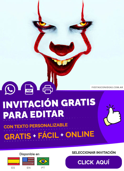 Invitación Fiesta Temática Del Payaso It Pennywise Gratis Para Editar, Imprimir, PDF o Whatsapp