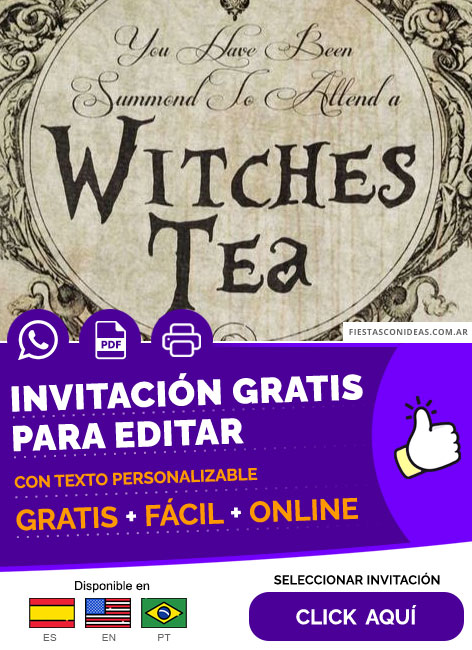 Invitación Fiesta Temática Halloween Te De Brujas Vintage Gratis Para Editar, Imprimir, PDF o Whatsapp