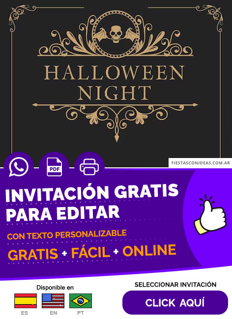 Invitación Fiesta Temática Noche De Halloween Vintage Para Adultos Gratis Para Editar, Imprimir, PDF o Whatsapp
