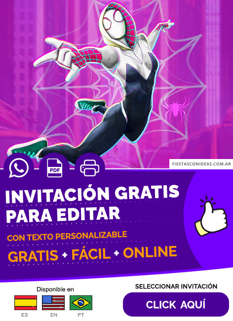 Invitación Fiesta Temática Spider Gwen Spider Verse Gratis Para Editar, Imprimir, PDF o Whatsapp