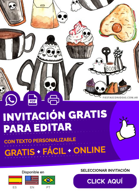 Invitación Gotica Fiesta Del Te Halloween Gratis Para Editar, Imprimir, PDF o Whatsapp