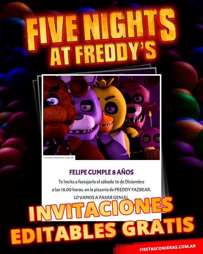 Invitaciones de Five Night at Freddy's para editar gratis