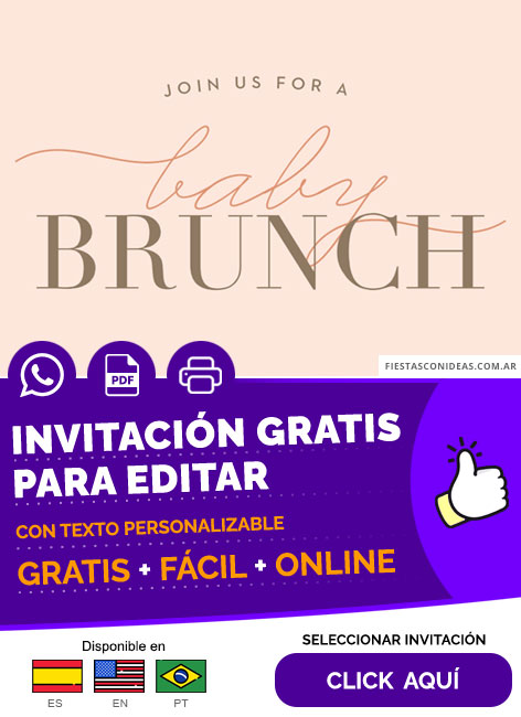 Invitación Join Us For A Baby Brunch Baby Shower Minimalista Gratis Para Editar, Imprimir, PDF o Whatsapp
