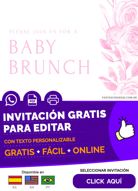 Invitación Join Us For A Baby Brunch Para Baby Shower Niña Rosa Pastel Gratis Para Editar, Imprimir, PDF o Whatsapp