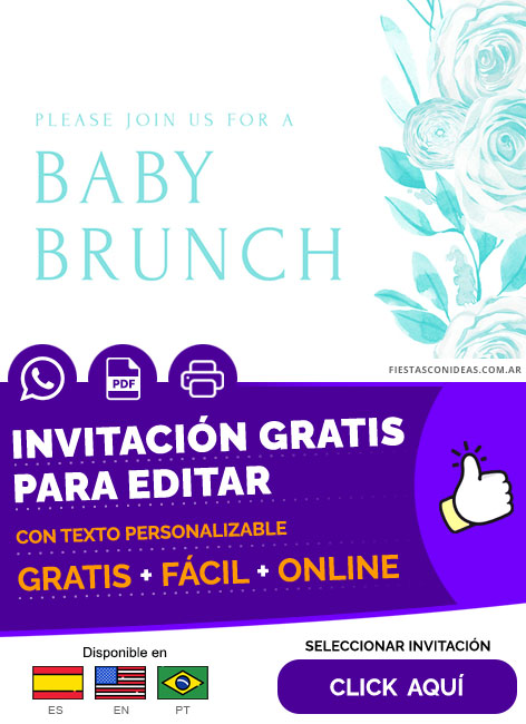 Invitación Join Us For A Baby Brunch Para Baby Shower Niño Celeste Aqua Gratis Para Editar, Imprimir, PDF o Whatsapp