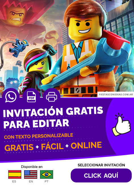 Invitación Lego Fiesta Temática La Gran Aventura Lego Gratis Para Editar, Imprimir, PDF o Whatsapp