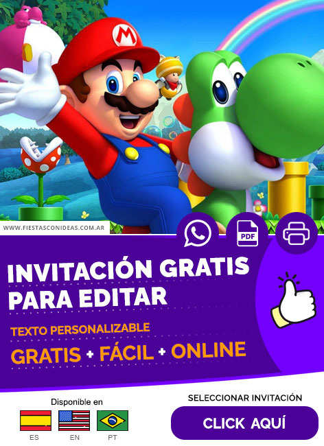 Invitación De Mario Bros Y Yoshi Gratis Para Editar, Imprimir, PDF o Whatsapp