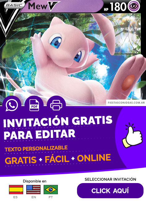 Invitación Fiesta De Cumplaños De Mew,  Pokemon Cards para Editar Gratis