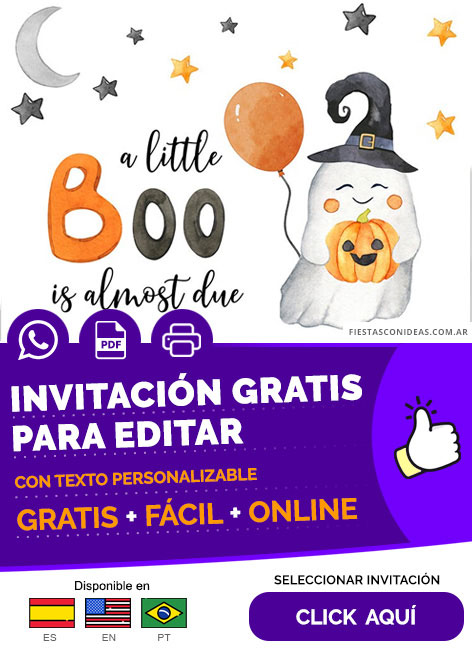Invitación Para Baby Shower De Halloween con lindo Fantasma Gratis Para Editar, Imprimir, PDF o Whatsapp