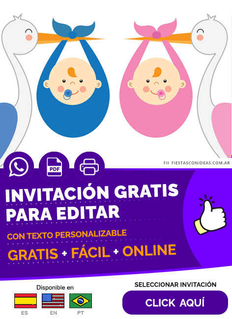 Invitación Para Baby Shower De Mellizos O Gemelos Niño Y Niña Gratis Para Editar, Imprimir, PDF o Whatsapp