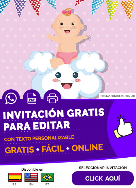 Invitación Para Baby Shower De Nena Con Nubes Y Lunares Gratis Para Editar, Imprimir, PDF o Whatsapp