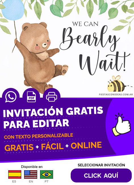 Invitación Para Baby Shower De Ositos Para Varon Gratis Para Editar, Imprimir, PDF o Whatsapp