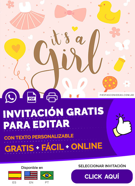 Invitación Para Baby Shower Es Una Niña Gratis Para Editar, Imprimir, PDF o Whatsapp