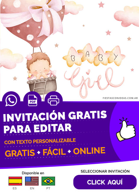 Invitación Para Baby Shower Niña Con Cielo Rosa Gratis Para Editar, Imprimir, PDF o Whatsapp